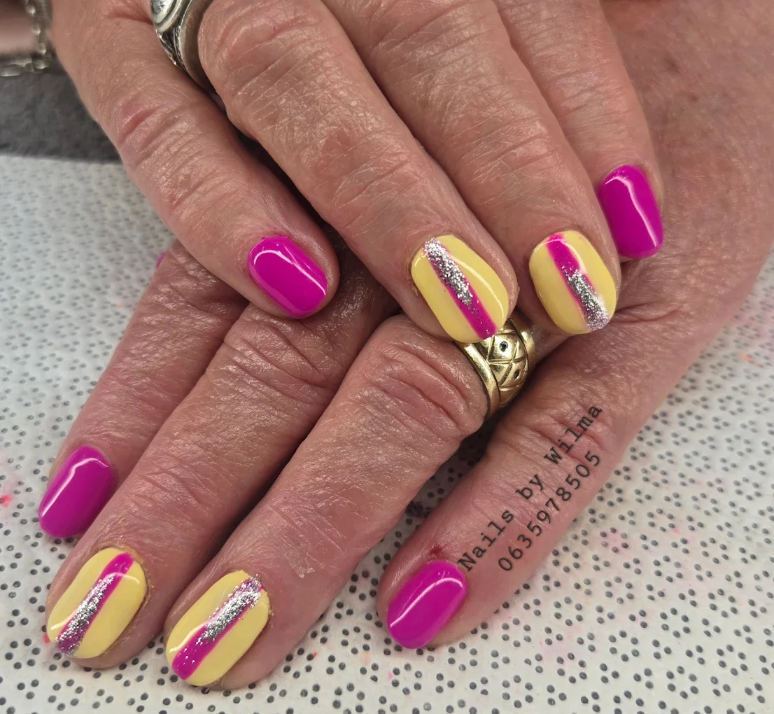 Pastel pink, blue and yellow long acrylic nails